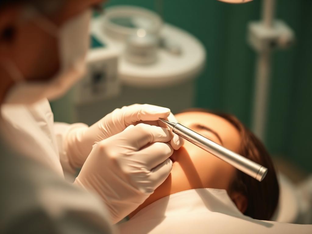 Sessão de profilaxia dental em paciente na clínica