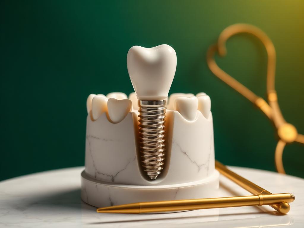 Modelo de implante dentário com coroa de cerâmica