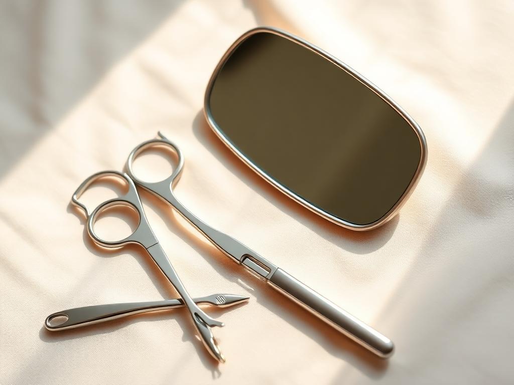 Instrumentos de higiene e profilaxia dental sobre linho marfim